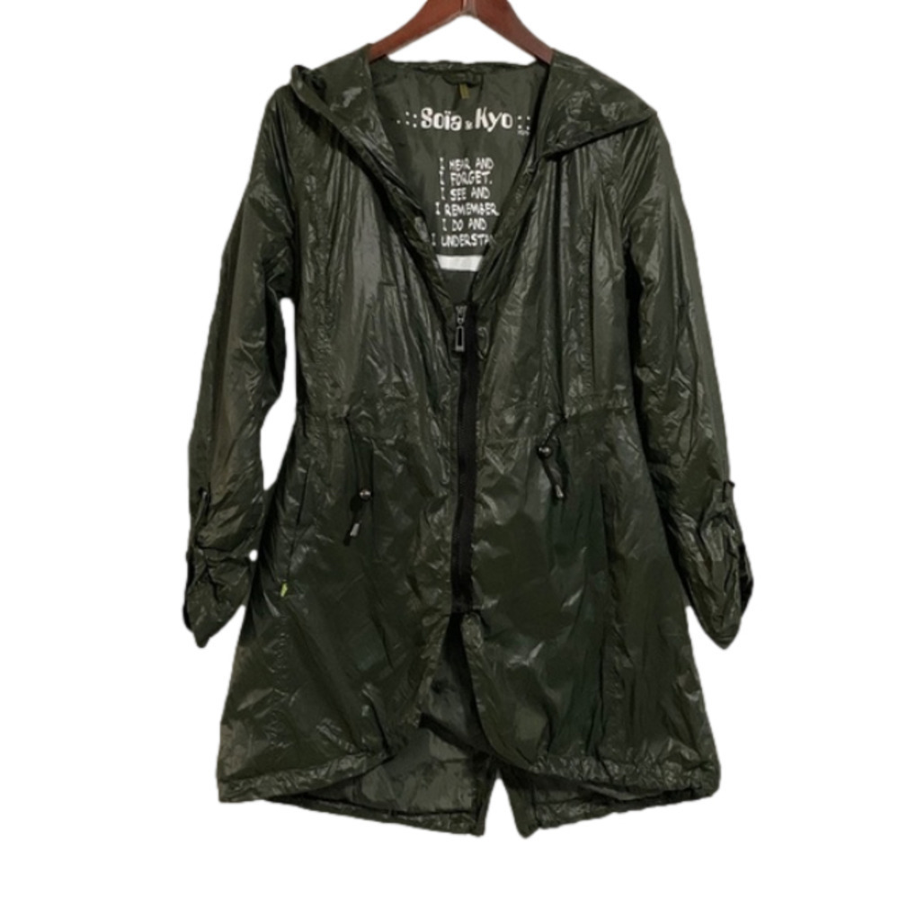 𝅺Soia and Kyo Nylon Windbreaker Jacket with Hood Olive Green XS